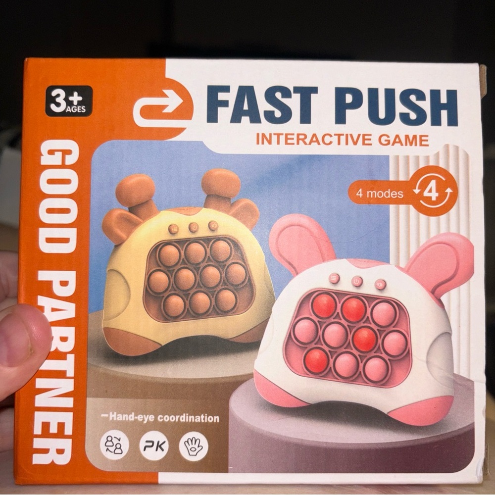 Good partner, fast, push interactive toy ages foreign up, requires AAA batteries